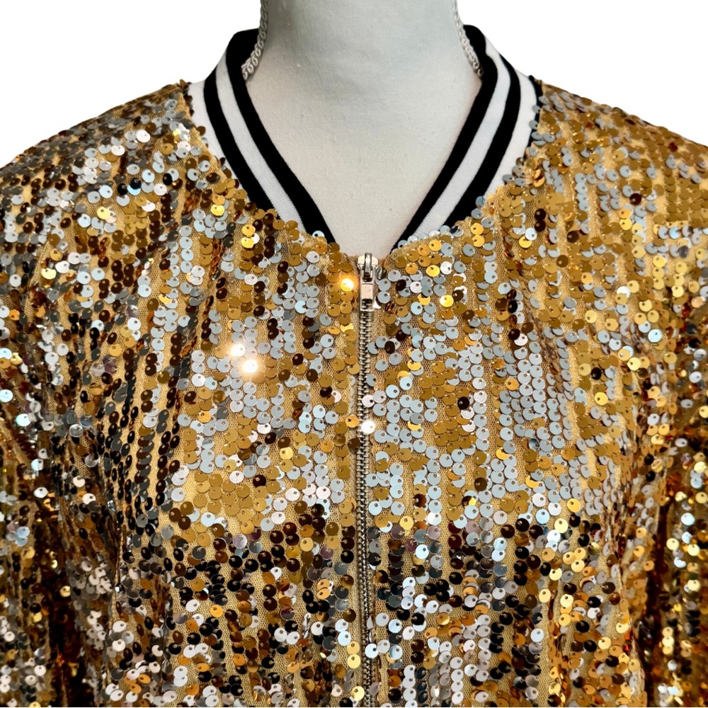 Gold Sequin Bomber Style Jacket | Sporty meets Glam! (XL) - Picture 8 of 16